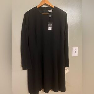 David Emanuel Elegant Black Long Sleeve Dress Pure New Wool Lined 18 NWT